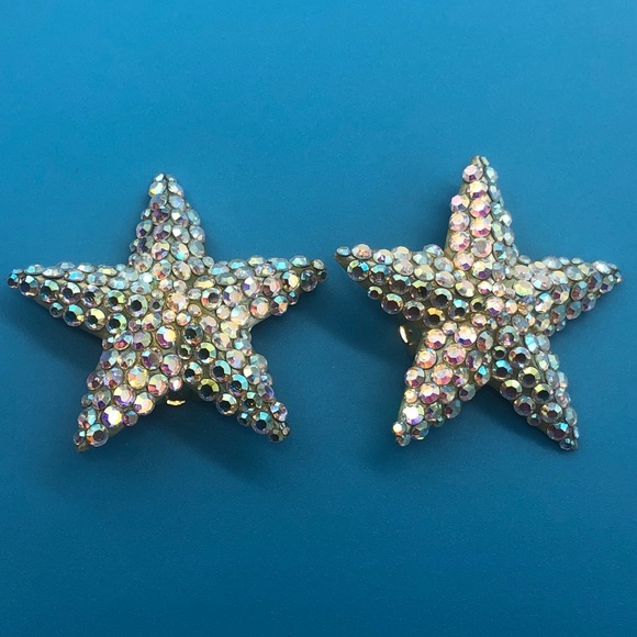 Richard Kerr vintage Starfish Aurora Borealis crystals clip on earrings - Picture 3 of 9